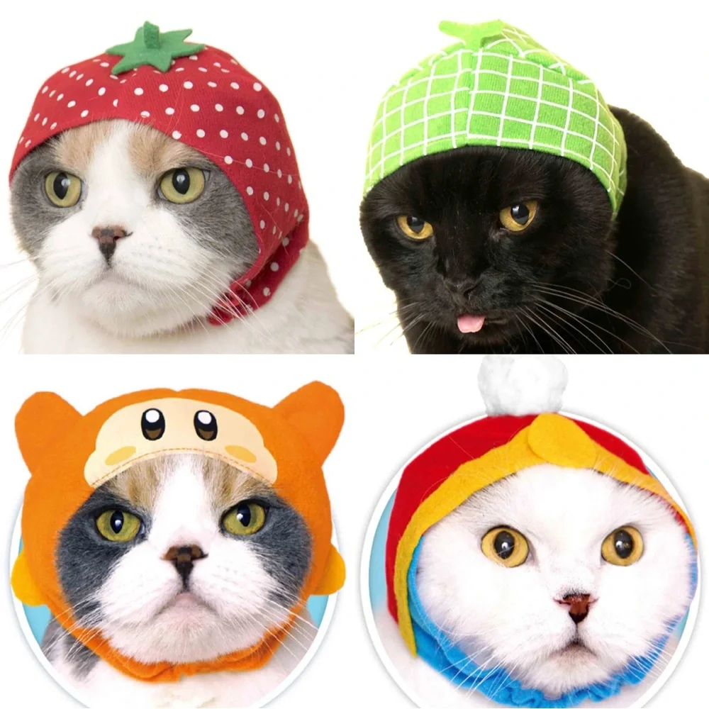 Lot of 8 Clever Idiots Cat Caps (Fruit, Kirby, Bears, Aquarium) Hats for Cats 😺